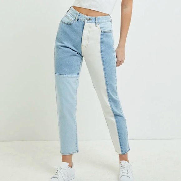 Pacsun Eco Hopper Patch Mom Jean Two Tone Blue Wash - Picture 1 of 14